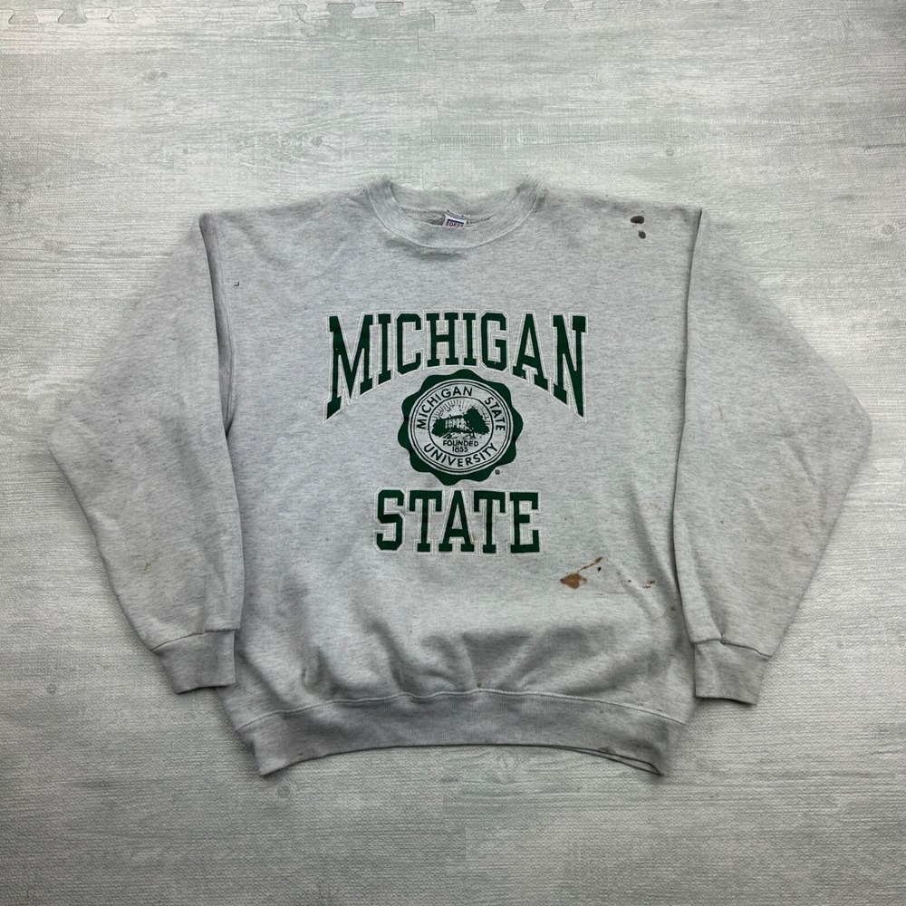 Vintage 90s Michigan State Sweatshirt Size Large Gray Spartans College Crewneck